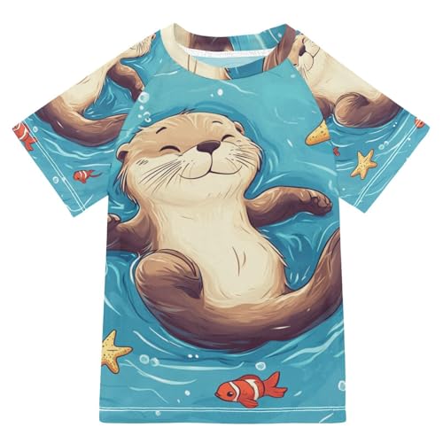 Jucciaco Boys Swing Shirts Otter Fish Cartoon Seastar Rashguard Short Sleeve Kids T-Shirts Sun UPF 50+ Multicoloured