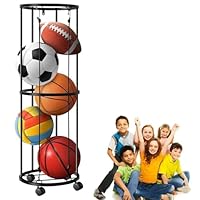 Ayolofei Vertikales Ballständer, Ballständer mit Rollen Ball Aufbewahrung Wandmontierter Ballaufbewahrungskäfig, Ballaufbewahrungsregal für Basketball, Fußball, Volleyball (2-Lagiges)