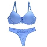 Sbreety Swbreety Women's Lace Comfortable Push-up Bra and Panty Set Underwire Bras Blue, 34C
