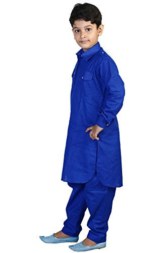 Image of JBN Creation Boys Cotton Linen Pathan Suit Set For Kids (Color: Blue)