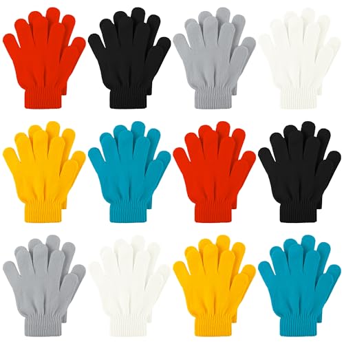 Image of Cooraby 12 Pairs Kid's Winter Magic Gloves Children Stretchy Warm Magic Gloves Boys or Girls Knit Gloves for 6-12 Years