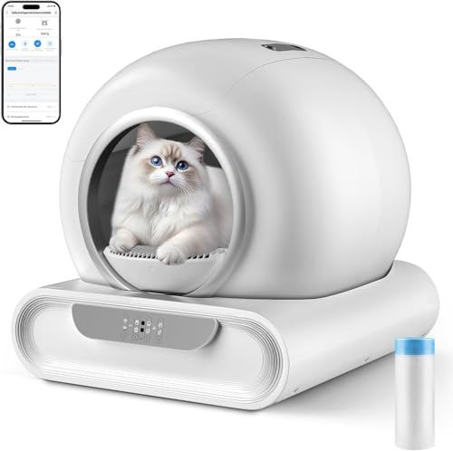 Katzenklo Selbstreinigend Katzentoilette, Extra 68L XXL, Automatisches Katzenklo mit Müllsäcken, Niedriger Einstieg mit APP-Steuerung Elektrisches Katzenklo für Mehrere Katzen