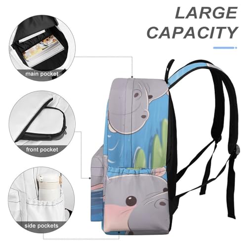 Cute Hippo Printed Backpack Water-Resistant Pack Stylish Bag Lightweight Travel Backpack4