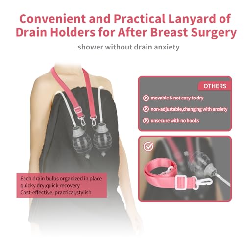 Image of Shower Lanyard for Mastectomy Drain Holder with Hook 2PCS Quick Dry JP Drain Holders for After Breast Surgery Skin Friendly Drain Holder After Tummy Tuck Adjustable Mastectomy Recovery Supplies