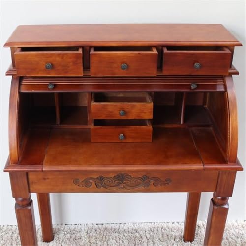 International Caravan Furniture Piece Carved Wood Roll Top Desk