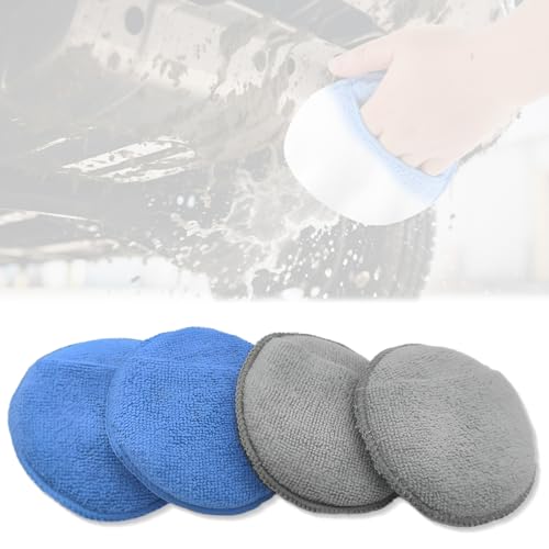 KEWUF Pack de 4 Almohadillas Aplicadoras de Cera de Microfibra para el Cuidado del Auto, Almohadilla Aplicadora de Microfibra con Bolsillo para los Dedos para Autos, Camiones Pulido Fino
