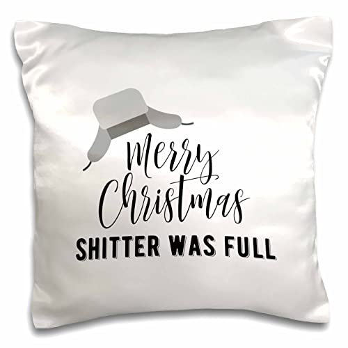 3dRose Stamp City-Typography-Merry Christmas Shitter was Full. Black Lettering on White Background (pc-328466-1) Pillow Case
