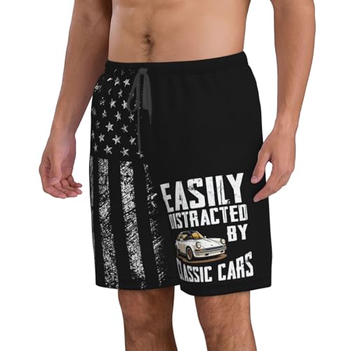 Easily Distracted by Old Classic Cars Funny Car Lovers Gift Mens Swim Trunks Bathing Suit Beach Shorts Bathing Suits2