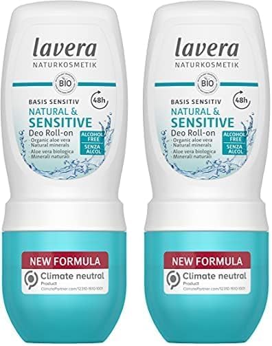 lavera basis sensitiv Deo Roll-on Natural & Sensitive - deodorant roller with organic aloe vera - 48-h protection - for sensitive skin - alcohol-free - natural cosmetics - vegan - organic (1 x 50 ml)