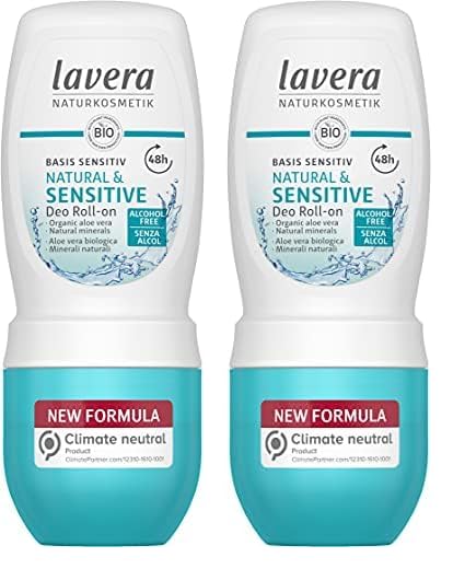 lavera basis sensitiv Deo Roll-on Natural & Sensitive - deodorant roller with organic aloe vera - 48-h protection - for sensitive skin - alcohol-free - natural cosmetics - vegan - organic (1 x 50 ml)