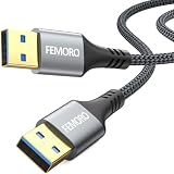 FEMORO Cable USB a USB de 6 pies, cables USB A 3.0 macho a macho, cables de doble cara, transferencia de datos, junta chapada en oro, compatible con PC, disco duro, portátil, DVD, monitor y cámara
