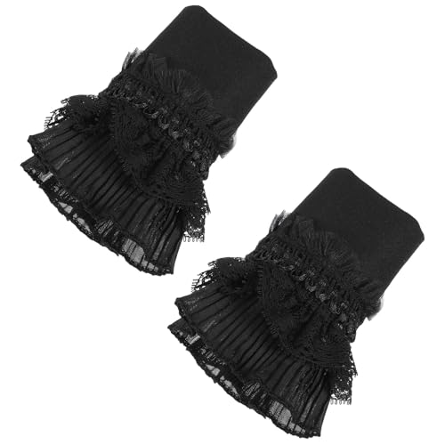 Artibetter Mangas Falsas de Mujer de Encaje Negro Volantes, Puños Decorativos Prácticos y Fáciles de Llevar para Blusas Victorianas y Complementos de Disfraz