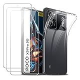 Cover per Xiaomi Redmi Note 12 PRO 5G / Poco X5 PRO 5G con 3 Pezzi Vetro Temperato Pellicola Protettiva, Trasparente Morbido TPU Protettiva Custodia 6,67''