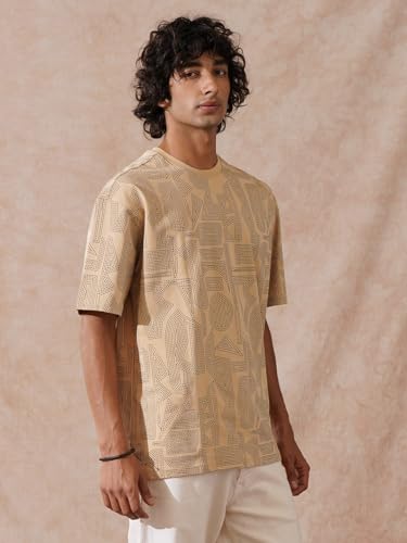 Image of WROGN Men's 100% Cotton T-Shirt | Stitch All-Over Print | Oversized Fit