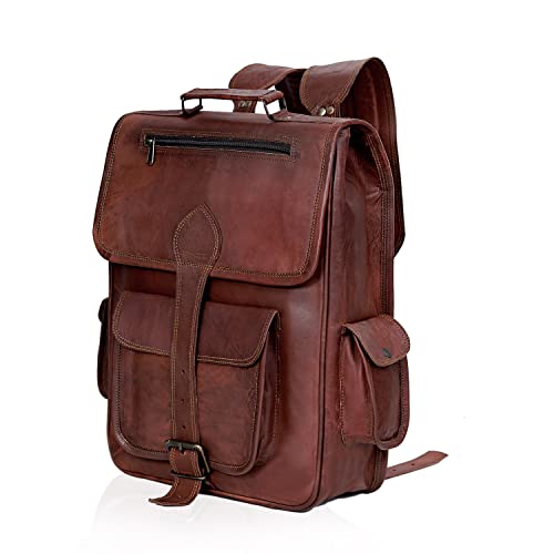 cuero Vintage Full Grain 21 Inch Leather Laptop LARGE Backpack Casual Camping Travel Rucksack Knapsack (glb 26)