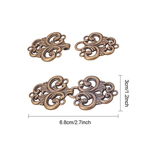 Wandic Cloak Clasp Fasteners, 2 Pairs Vintage Cape Clasps Swirl Flower Fasteners Clasps For Clothing Sew On Hooks And Eyes, Antique #TOP2
