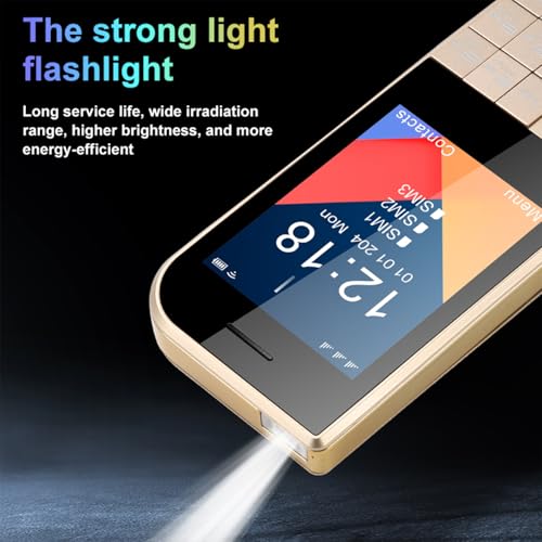 Image of Unlocked Senior Cell Phone - 2.8'' Easy-Use Mobile with 3800mAh Long Battery, Tri-SIM Standby, 64GB Expandable & Multi-Language (Gold)
