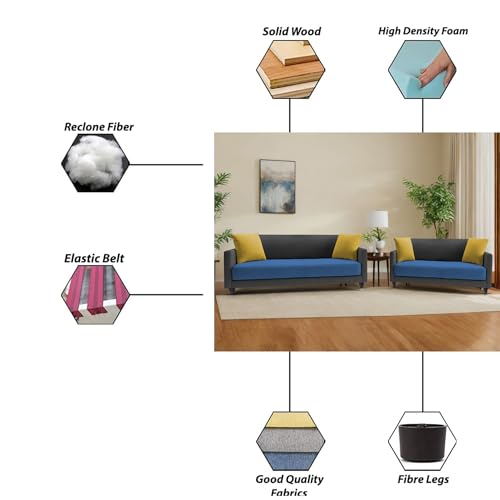 Image of Casaliving Dominic 3 + 2 Seater Sofa Set for Living Room (Blue Black) Premium Fabric Sofa