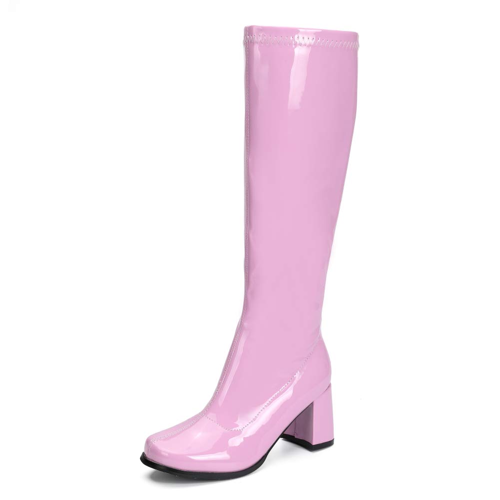 LIURUIJIA Women's Knee High Gogo Boots Block Heel Square Toe Disco Style