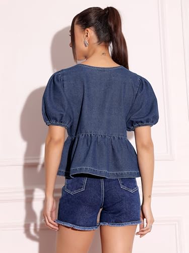 Image of Miss Chase Women's Round Neck Half Sleeves Cotton Lace and Pearl Detailing