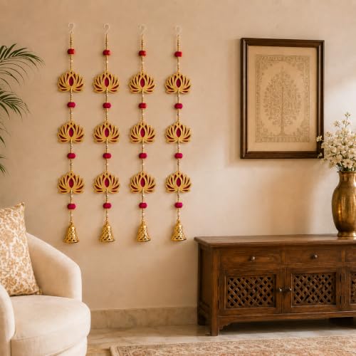 Image of JH Gallery Jhumki Bead Lotus - Handmade Ganpati Decoration Setup for Home, Ganesh Chaturthi Mandap Decor, Pooja Room, Temple & Door Hanging (30 Inch, Pack of 4)