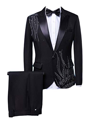 Men's Slim Fit Black One Button Prom Suit 2 PC Shawl Lapel Performance Suits Men Suits
