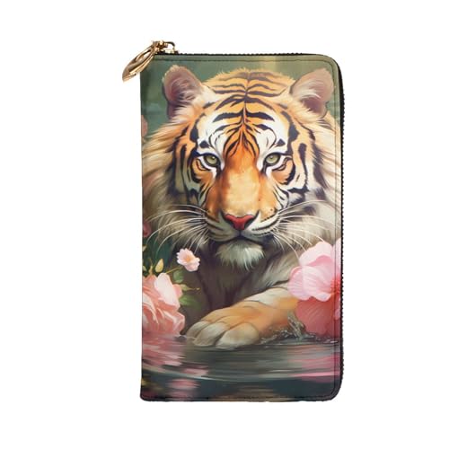 Leather Wallet - Stylish and Durable Wallet for Women with Multiple Compartments and Zipper Design Tiger and Lotus Flowers Picture2