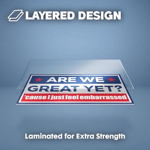 Image of are We Great Yet Cause I Just Feel Embarrassed - 5-Pack Large Thick Vinyl Bumper Stickers - Funny Political Quote Decals - Waterproof Liberal Satire for Car, Laptop, Window (Classic Style)
