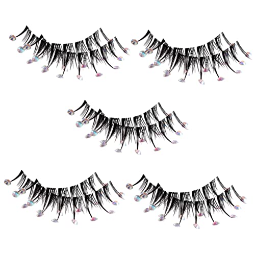 Beavorty 5 Pares Pestañas De Diamante Pestañas Postizas Con Diamante Pestañas Con Pedrería Pestañas De Chicas Maquillaje Pestañas Postizas Pestañas Postizas Esponjosas Fibra Black