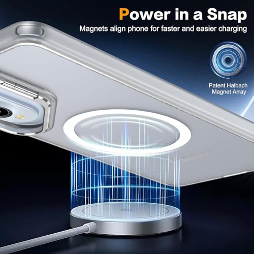 Image of Elzzi Magsafe Compatible case for Samsung Galaxy S25 Edge 5g Case Compatible with Wireless Charging, with Camera Stand, Military Grade Drop Tested, Translucent Hard Back Soft Edge Back Cover - White