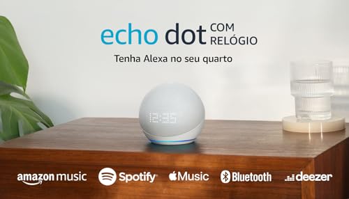 Echo Dot 5ª geração com Relógio | Smart speaker com Alexa | Display de LED ainda melhor | Cor Branca