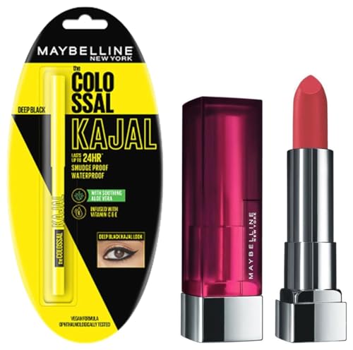 Image of Maybelline New York Matte Lipstick, Intense Colour, 671 Heated Pink, 3.9g & Maybelline New York Colossal Kajal, Intense Colour, Waterproof, Long lasting 24Hrs Stay, Black, 0.35g