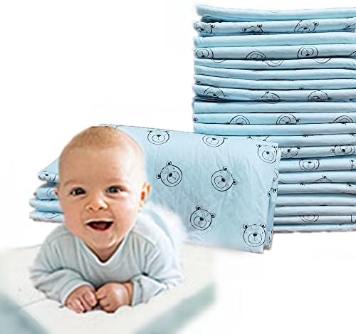 Disposable Changing Pads for Babies12x18in,54 Count Super Quick Absorbent Liners Leak-Proof and Waterproof Mess-Free Diaper Changes for Toddlers Blue Bear Printed