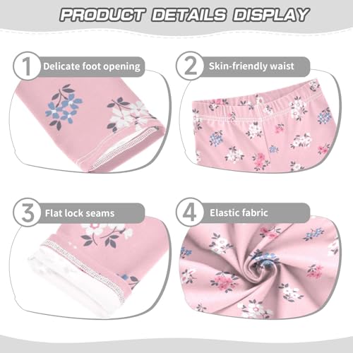 White Blue Flower Girls Leggings,Workout Leggings for Girls Toddler Athletic Leggings Size for 3-10T3