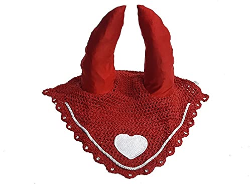 Valentine's Day Horse Ear Bonnet/Net/Hat/Hood/Mask Fly Veil (Full, RED)