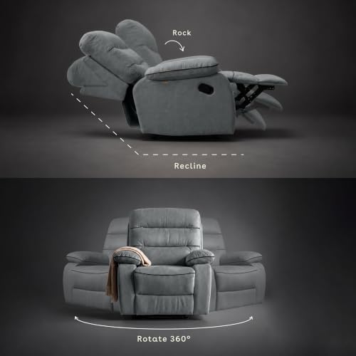 Image of Duroflex Avalon Grande - 360 Swivel & Rocking Recliner Chair| 3 Recline Modes with 3 Zone Back Support| Premium Suede Fabric| Plush Seating with Foam & Spring Support| 3 Year Warranty - Grey