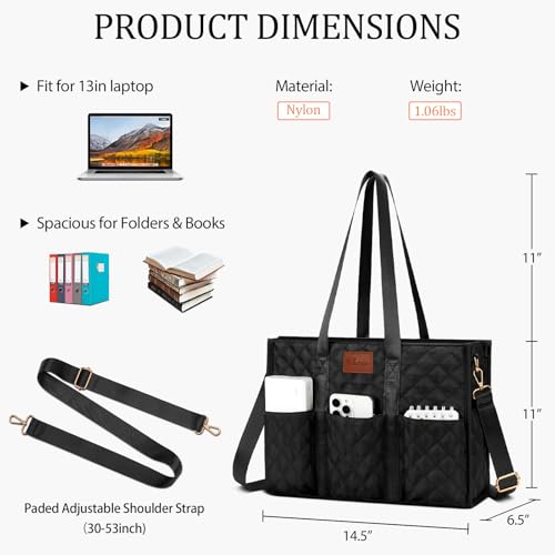 Bolso tote grande resistente al agua para mujeres KKXIU, con 17 bolsillos y cierre con cremallera superior, ideal para profesoras y enfermeras en el trabajo o la escuela miniatura 5