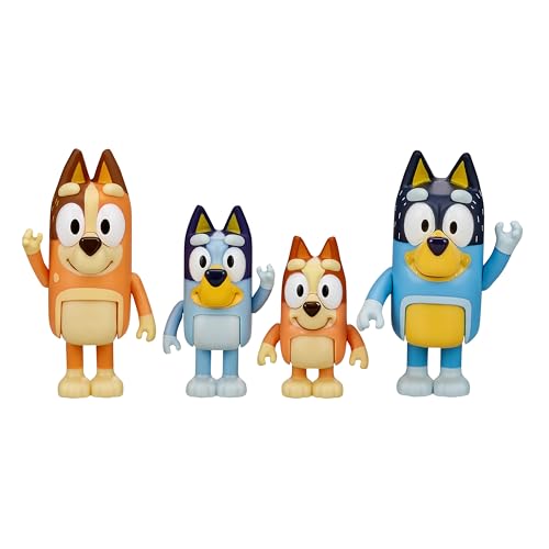 BlueY 4er-Figuren-Set Familie, Bingo, Bandit und Chilli; 6,3-7,6 cm große Figuren mit beweglichen Gelenken – offizieller Sammelartikel