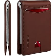 Slim Money Clip Wallets for Men RFID Blocking 8 Card Holder Minimalist Small Thin Carbon Leather Bifold Mens Front Pocket Wallet Gift BoxCanyon Red