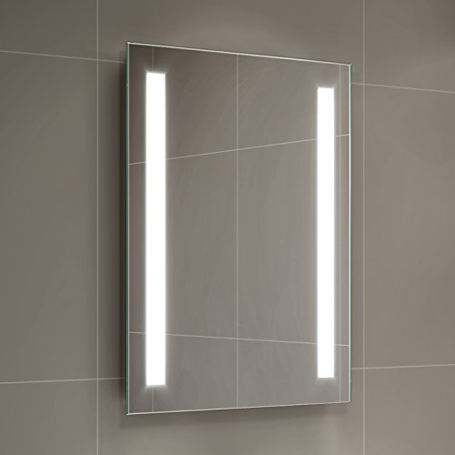 iBathUK Eclipse Wall Mounted LED Bathroom Mirror, Modern Battery Powered Illuminated Mirror with Cool White Dual Light Strips in Portrait or Landscape Orientation in Aluminium Frame, 500 x 700mm - Cosy Home Interiors iBathUK Eclipse Wall Mounted LED Bathroom Mirror, Modern Battery Powered Illuminated Mirror with Cool White Dual Light Strips in Portrait or Landscape Orientation in Aluminium Frame, 500 x 700mm