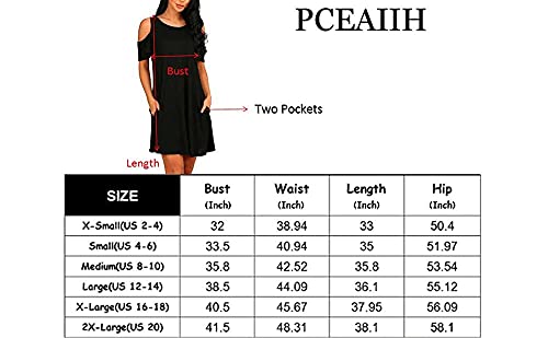 Pceaiih Women's Short Sleeve Cold Shoulder Tunic Top Swing T-Shirt Loose Dress With Pockets (Medium, Black, M) #TOP6
