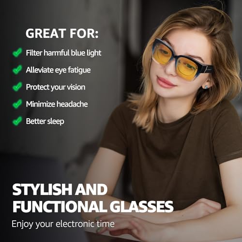 Image of SIPHEW Blue Light Blocking Fit Over Glasses for Women, Fashion Computer Gaming Phone TV Glasses Anti Eyestrain, Sleep Better
