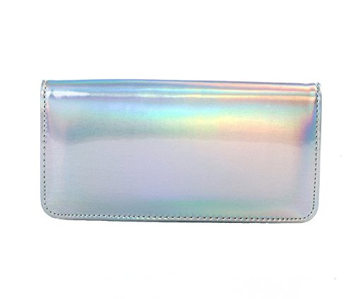 Women's Hologram Zipper Around Pu Leather Wallet Clutch Purse