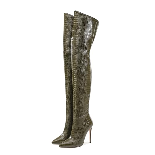 Image of Thigh high boots for women striped Back zipper Burgundy Zebra Print Over the knee Sexy gold white pointed toe Cow Print leopard Magenta stiletto heel