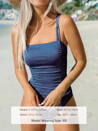 CUPSHE Women's One Piece Swimsuit Tummy Control Square Neck Bathing Suit Ruched Adjustable Straps4