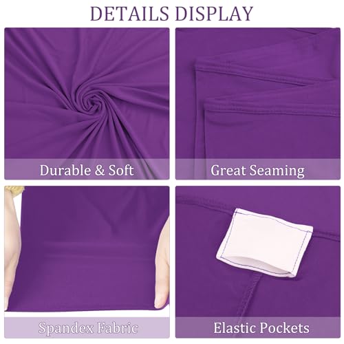 Image of 3 Pack 6FT Spandex Table Covers Washable Wrinkle Resistant Fitted Rectangle Tablecloth for Folding Table Wedding Party Birthday Banquet Bar Events(Purple)