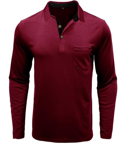 Men's Polo Shirts Casual Classic Short/Long Sleeve Button Collared Cotton Golf Tees Shirts Tops with Pocket3