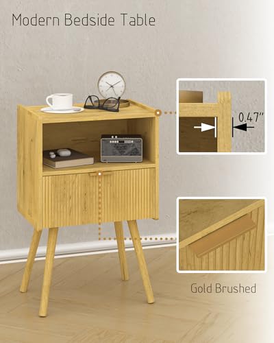 Image of Nightstand,Modern Bedside Table with Storage Drawer and Open Wood Shelf, for Living Room, Bedroom and Small Spaces, Accent Night Stand with Solid Wood Legs, Easy Assembly,Vintage Yellow Oak
