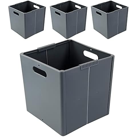 Zerdyne Set of 4 Plastic Storage Cube, Foldable Storage Cubes Basket, Gray Cover