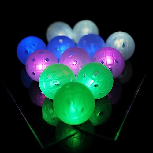PickleStar Glow in The Dark LED Light-Up Limited Flight Golf Practice Balls - Plastic Balls for Baseball Batting Training, Swing Practice